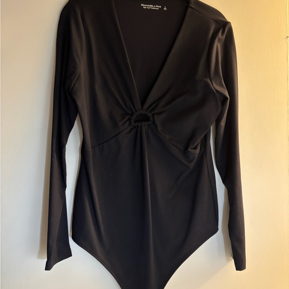 Abercrombie & Fitch Black V-Neck Bodysuit with Ring Detail